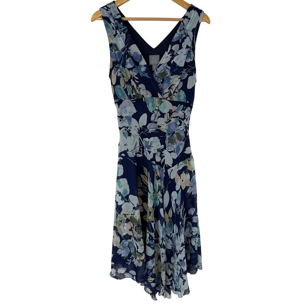Rabbit Rabbit Rabbit Designs Blue Floral Chiffon Fit & Flare Midi Dress Size 10 - Picture 2 of 11
